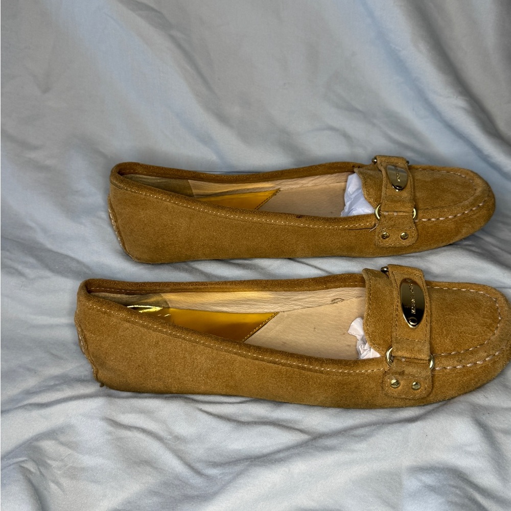 Michael Kors Suede Loafers Moccasins Tan Camel Leather Flats Size 8M - Picture 3 of 7